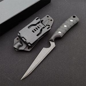 1Pcs High Quality Survival Straight Knife 1070 Spring Steel Black Stone Wash Blade Full Tang G10 Handle Fixed Knives With Kydex