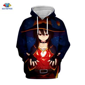 SONSPEE 브랜드 Kawaaii Megumin KonoSuba는 후드 운동복 소식통 애니메이션 남여 얼굴 코스프레 의상 풀오버 H70 201021 탑 인쇄 차원