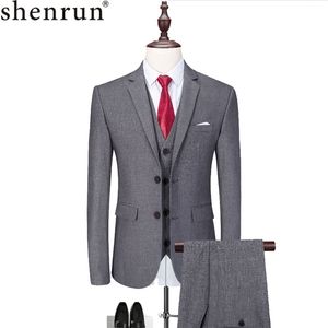 Shenrun Homens Suits Slim Fit Business Office Trabalho Partido Prom Diariamente Vida Sólida Cor 3 Piece Fato Do Casamento Groom Groom Host Cantor 201106