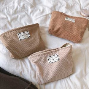 Cloth Hylhexyr Large Women Corduroy Cosmetic Bag Zipper Make Up Bags Travel Washing Makeup Organizer Beauty Case Solid Color 202211