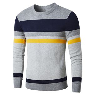 Homens Marca Outono Moda Casual Striped Algodão Camisola Pullovers Homens O-pescoço Quente 100% Algodão Algodão Masculino Homens Homens Homens