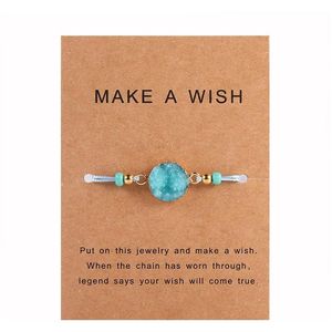 Make A Wish Armband großhandel-Handgefertigtes druziges Harzsteinarmband Machen Sie ein Wunschkartenwachs Seil geflochten