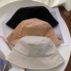 Autumn Winter Solid Bucket Hat Foldable Women Outdoor Sunscreen Corduroy Fishing Hunting Cap Men Basin Chapeau Sun Prevent Hats G220311