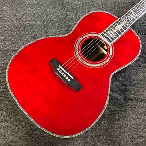 Custom OOO Body 39 Inch Red Pine Solid Spruce Top Acoustic Guitar in Red Color