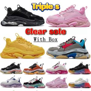 Triple S Designer-Schuhe für Herren, Luxus-Designer-Sneaker für Damen, Plateau-Leder-Freizeitschuh, niedrige Schnür-Sneaker mit transparenter Sohle, neue Trainer, 34 Farben