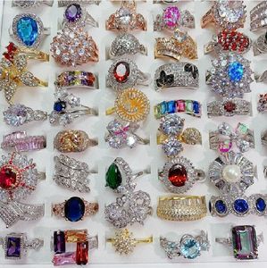 Exagero indústria pesada incrustado anel de gema luz luxo lindo cristal colorido zircão chapeamento ouro anel de prata