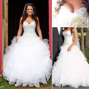 Sweetheart Ball Gown Wedding Dresses Back Lace Up Plus Size Robe De Mariee 2021 Sparkly Crystals Beaded Long Organza Formal Bridal Gowns