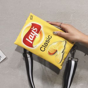 Rolig potatischips crossbody handväska kvinnor kanfas axelväska mini tecknad utskrift flicka kuvert väskor kvinnlig koppling söt handväska q1221