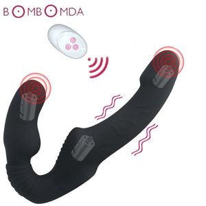 Realistisk Dildo Vibrator Strapless Rem på Panty För Kvinnor Lesbisk Dubbel Huvud G-Spot Stimulera Clitoris Sex Toy 220309