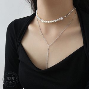 LouLeur vera collana in argento sterling 925 collana di perle d'acqua dolce barocca collana corta elegante catena di perline gioielli di moda da donna regali Q0531