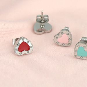 10mm Heart Earring Stud Women Stainless Steel Couple Earring Red Flannel Bag Jewelry Wholesale Blue Green Pink