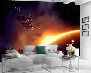 モダンな壁画3D壁紙3D壁紙の風景の壁のステッカーファンタジー宇宙船のインテリアの装飾的なシルク3D壁紙