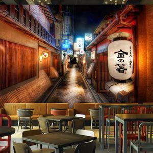 Custom Mural Wall Painting Retro Streets Japanese Style Restaurant Sushi shop Background Decorative Wallpaper For The