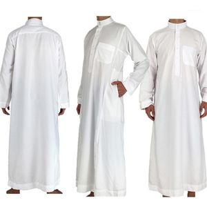 Vit långärmad islamiska män Kläder Jubba Thobe Abaya Dubai Saudiarabien Traditionell Ramadan Eid Arabiska dräkter