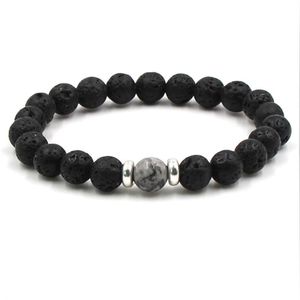 Lava Stone Black Beads Bracelets Essential Oil Diffuser Elastic Bracelet Volcanic Rock Beaded Hand Strings Yoga Chakra men Bracelet