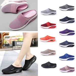 Air Cushion Slip-On Mulheres Caminhando Sapatos Ortopédicos Diabéticos Senhoras Plataforma Mules Malha Chinelos Leves Cunha Feminino Sneaker 220207