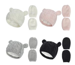 Novo bebê crianças meninas meninos inverno quente malha chapéu orelha sólida quente bonito luva adorável gorro 0-18m db151