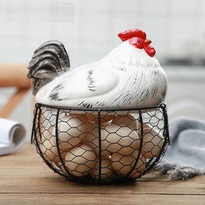 Keramisk ägghållare kycklingtråd äggkorg frukt korg insamling keramisk hönor oraments dekoration kök lagring 19cmx22cm t2006271e