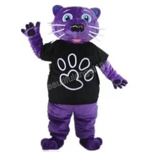 Costume della mascotte della pantera viola di Halloween Cartone animato di alta qualità Animale di peluche Personaggio a tema Anime Formato adulto Festival di carnevale di Natale Vestito operato