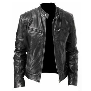 Autumn Male Leather Jacket Plus Size Black Brown Mens Stand Collar Coats Leather Biker Jackets Motorcycle Leather Jacket 201104