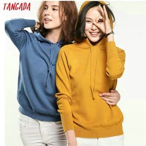 Tangada 패션 여자 단단한 두건 스웨터 여성 긴 소매 한국어 세련 된 소프트 점퍼 스웨터 숙녀 끌어 오기 Femme AQJ01 201023