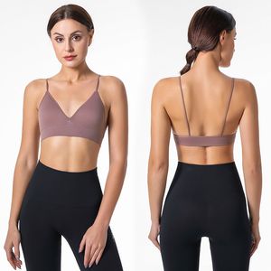 Deep V Triangle Cup Seamless Yoga Bras Fitness Vest Women Sexy Thin Strap High Elastic Casual Bottom Bra Fitness Underwear Beauty Back Tops