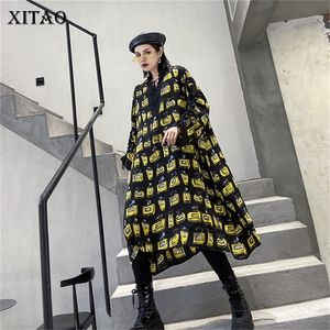 Xitao Streetwear Плюс платье размера Женщины Trend Printing с длинным рукавом V шеи платья негабаритные весенние женщины одежда LJ200818