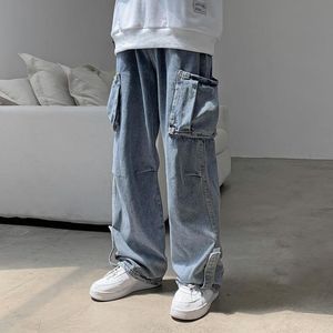 Herren Jeans gewaschen Vintage Overzied Baggy Hosen für Männer große Taschen 2xl Plus Size Wide -Bein Fracht 2021 Jean Homme Streetwear