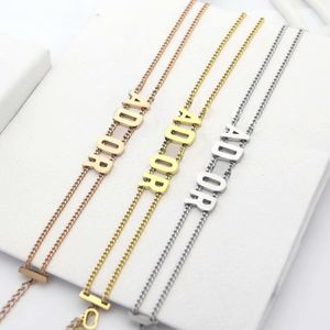 Europe America Fashion Style Lady Women Titanium steel Double Chain Bracelet With D Initials Pendant 3 Color245h