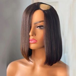 Glueless Ombre Chocolate Brown Short Bob Straigt U Part wig 100％Natural Human Hair250denity Remy Full Machine Half Wigs