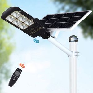 300W LED Solar Street Lights Outdoor Lamp, skymning till gryning pole ljus med fjärrkontroll, vattentät, perfekt för parkeringsplats, gård