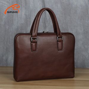 Wholesale original laptop bags resale online - Vintage Men s Briefcase Genuine Leather Original Casual Handbag Man Business Shoulder Bag Brown For Inch Laptop Bag NUPUGOO