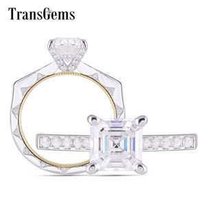 Transgems 14K 585 화이트와 옐로우 골드 센터 6mm 1 CT 아마도 F 컬러 Moissanite 약혼 반지 Y200620