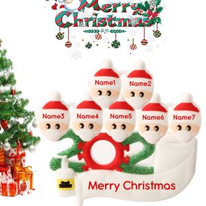 PVC Mask Snowman Santa Christmas Tree Hanging Pendant Resin 2020 DIY Name Blessing Christmas Decorations Xmas Ornament Family Gifts YL0046