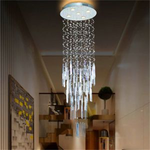 Modern led hanging wire crystal chandelier villa duplex stairwell ceiling lamp hall crystal chandelier round personality long pendant lamps