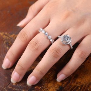 Casal Anéis Noivado 925 Sterling Prata Rodada Corte CZ Diamante Gemstones Party Mulheres Casamento Anéis Conjunto com Caixa