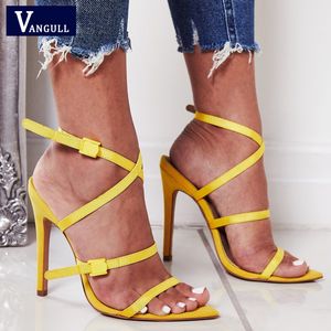 Vangull Donna Sandali alti talloni eccellenti Bandage Sandali 2019 nuovo di estate Scarpe Donna Lace Up giallo delle signore di modo elegante Pompe 0928