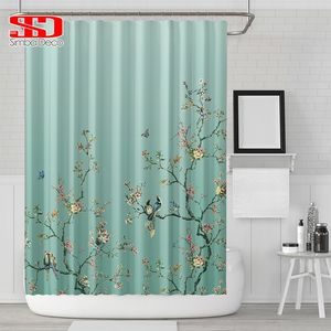 Китайские птицы градиентные завесы для душа для ванной комнаты и растения зеленый водонепроницаемый ткань из полиэстер ванна декор 180 х 180см Y200108