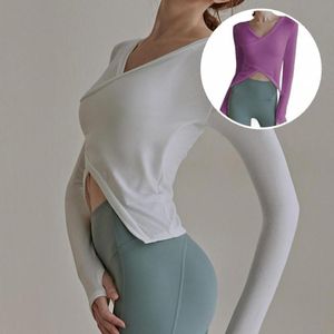 Hunting T-Shirts Solid Color Great Sexy Women Yoga T-shirt Irregular Hem Blouse Ultra Soft For Running on Sale