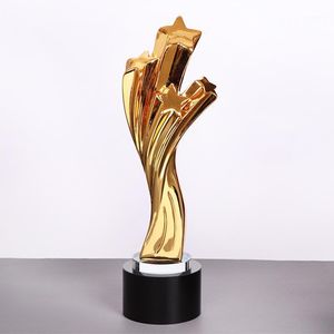 Dekorativa Objekt Figuriner Anpassad harts Trophy Gold Stars Award Cup med ett ord Crystal Base Sport Event Company School Competition