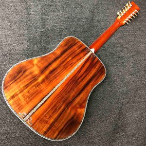 Custom 12 Strings 41 Inch D Body Dreadnought Left Handed Acoustic Guitar Wood Inlay Pickguard Accept OEM