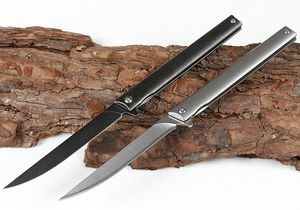 High End Flipper Folding Kniv D2 Svart / satin Drop Point Blad TC4 Titanlegering Handtag Kullager Fast Öppna Knivar Med Lädermantel