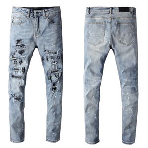 Jeans da uomo Pantaloni hip-hop classici Jeans stilista Jeans da motociclista strappati strappati Jeans da motociclista slim fit LY10