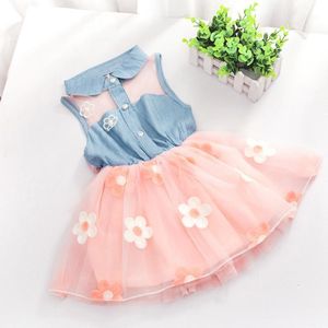 Dziewczyny Dresses Hurtownia - Księżniczka Dziewczyna Dzieci Dżinsy Dżinsowe Bez Rękawów Topy Tulle Tutu Mini Dress 1-4y1