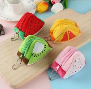 Cute fruit coin purse kids mini wallets plush unisex key bags christmas gift decoration baby zipper purses fashion storage bags