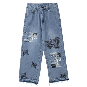 Denim Vintage Patchwork Butterfly Print Streetwear Jeans Haruku Hip Hop Hosen Jogger Männer Hosen 201111