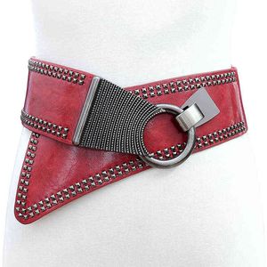 Punk Style Elastic Belts Dam 2020 Hip Hop Individualitet Rivet Fashion 75-92cm Imitation Leather All-Match Onique Waist Belts G220301