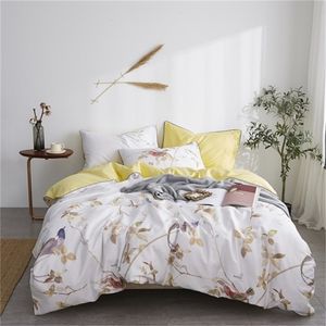 Set copripiumino in cotone egiziano setoso Set biancheria da letto con stampa Shabby FLoral Birds Zipper Queen King size Lenzuolo Federe per cuscini T200706