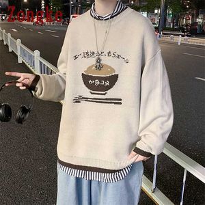 Zongke Japan stil stickad tröja män kläder hajuku s pullover mode s kläder m-2xl 220105