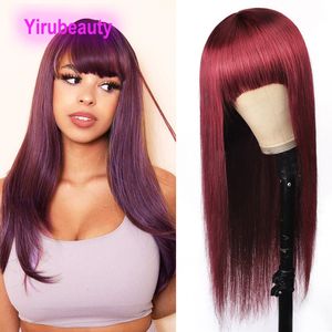 Mänskligt hår CAPLESS PERIGS BRAZILIAN 100% Virgin Human Hair 99J Straight 10-32 tum Full-Mechanism Wig 99J Hair Products Yirubeauty